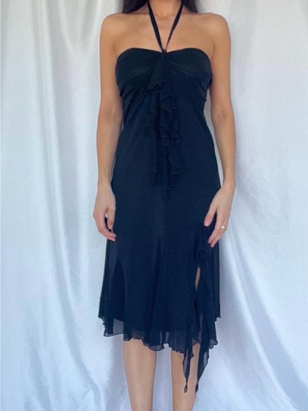 Asymmetrical Chiffon Black Dress